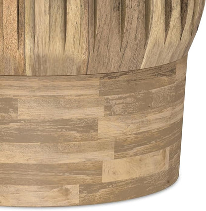 SIMPLIHOME Lyall End Table - 16 inch Wide Solid Mango Wood Round Accent Table with Fluted Sides in Natural, Contemporary Nightstand or Lamp Stand for Living Room or Bedroom, Assembled