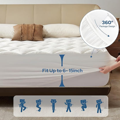 BEDLORE Full Mattress Topper, Viscose Made from Bamboo Soft Pillow Top Mattress Pad, Thick Mattress Cover for Back Pain Relief with 6-15 inches Deep Pocket