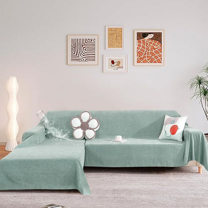 STACYPIK 100% Waterproof Sea Green Sofa Covers, Couch Cover for Sectional, Anti-Cat Scratch Furniture Protector, Washable Jacquard Sofa Cover for Dogs, Kids, Wear Resistant Sofa Slipcover-71X102IN