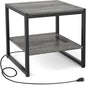 Homieasy End Table with Charging Station, 20 Inch Mini Fridge Stand with 2-Tier Open Shelf, Square Bedside Nightstand & Sofa Side Table for Living Room, Dorm, Office,Black Oak
