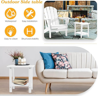 Adirondack Outdoor Side Table, 2-Tier Sturdy Patio End Table Weather Resistant, 16.5" Solid Side Table for Patio, Pool, Porch