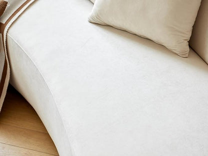 Container Furniture Direct 90" Curved Sofa with Throw Pillows, 4 Seater Luxury Velvet Couch with Half Moon Design and High-Density Foam, Ideal for Modern Living Room, Office & Apartment, Ivory White