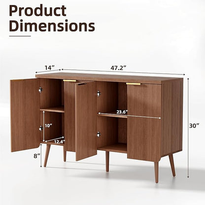 Sideboard Buffet Cabinet with Storage, 4 Doors Wood Entryway Cabinet, Modern Accent Cabinet with Solid Wood Feet & Adjustable Shelves, Multifunctional Console Table for Living Room, Kitchen, Hallway