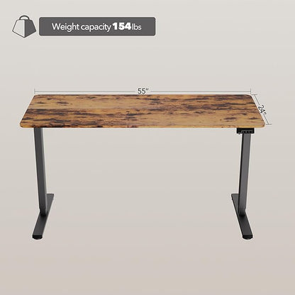 Electric Standing Desk Adjustable Height, 55x24 Inches Sit Stand up Desktop for Home Office, Ergonomic Rising Computer Table with Memory Preset, Rustic Brown