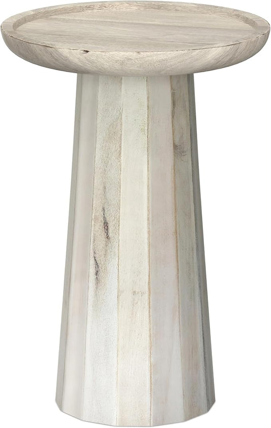 SIMPLIHOME Dayton SOLID MANGO WOOD 13 inch Wide Round Contemporary Wooden Accent Table in White Wash , Fully Assembled for the Living Room and Bedroom