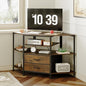 Corner TV Stand for 55 Inch TV, Farmhouse Entertainment Center with 2 Drawers Storage, Corner TV Console with Power Outlet, Retro Brown Media Console for Living Room, Brown