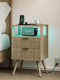 Nightstand, Modern Bedside Table with 2 Storage Drawer and Open Wood Shelf for Bedroom and Small Spaces, Night Stand with Solid Wood Legs (Grey Oak-Outlet)