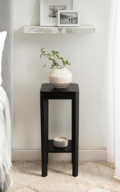 Kate and Laurel Talcott Modern Square Wood Drink Table, 12 x 12 x 28, Black, Transitional Decorative Two-Tier Pedestal Table for Use as Plant Stand Indoors or Living Room Decor Accent