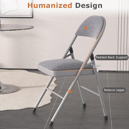 VECELO Padded Folding Chairs 4 Pack, Comfortable Cushioned Seat & Backrest with Steel Frame, for Office, Indoor Outdoor, Commercial Events, Dark Grey