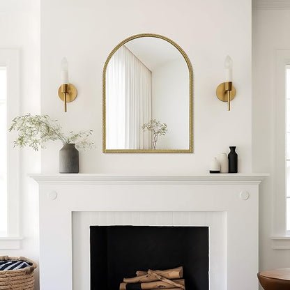 WallBeyond Gold Vintage Mirror for Vanity 24x32 Inch, Gold Antique Mirror with Ornate Beaded Frame for Bathroom, Living Room, Fireplace, Entryway