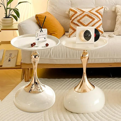 Elegant Modern Side Table - Featuring a Unique Hourglass Design, Ideal for use in Living Rooms, cafes, Dining Rooms, bedrooms, and Outdoors - a Fashionable Decoration (2, Off White)