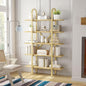 Wide Bookshelf Arched Bookcase, Industrial 5 Tier 72" Tall Freestanding Heavy Duty Display Rack for Home Office, Living Room,Nature Wood & Gold,Easy Assembly