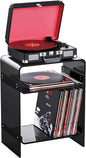 Acrylic Record Player Table with Storage Shelf, Clear Side Table Nightstand (Black)