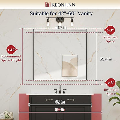 Keonjinn Brushed Gold Bathroom Mirror 42 x 36 Inch Metal Frame Rectangular Large Wall Mirror for Bathroom Sink Gold Vanity Mirror for Over Sink Aluminum Alloy Rectangle Mirror(Horizontal/Vertical)