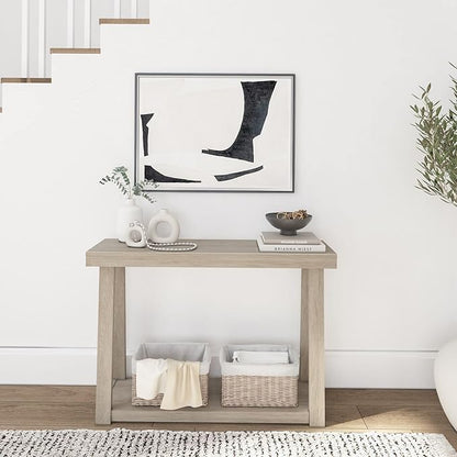 Plank+Beam Solid Wood Console Table with Storage, 46.25 Inch, Sofa Table with Shelf, Narrow Entryway Table for Hallway, Behind The Couch, Living Room, Foyer, Easy Assembly, Seashell