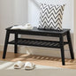 Nnewvante Bamboo Entryway Bench, 33.46" End of Bed Bench, 2 Tier Black Bench for Bedroom, Indoor Bench for Living Room, Dining Room, Hallway, Holds up to 300lbs