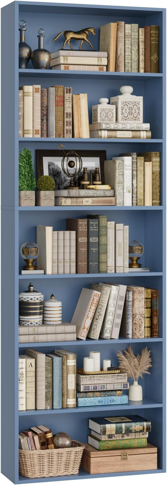 82" Tall Bookshelf, 7-Tier Open Shelves Bookcase, Freestanding Display Storage Shelves, Tall Bookcase Home Decor Furniture for Home Office, Living Room, Bedroom, Blue