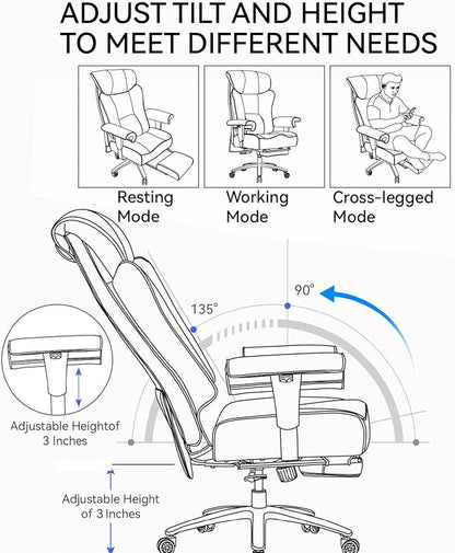 Efomao Ergonomic Office Chair 450LBS with Foot Rest, High Back PU Leather Executive Office Chair with Adjustable Armrests, Lumbar Support for Home or Work, Computer Chair, Black
