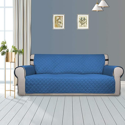 PureFit Reversible Sofa Couch Cover Water Resistant Couch Covers for 3 Cushion, Washable Furniture Cover with Non-Slip Foam and Adjustable Strap for Dogs, Pets (Oversized Sofa, Blue/Ivory)