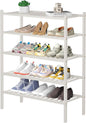 5 Tier Bamboo Shoe Rack for Closet Free Standing Wood Shoe Shelf for Entryway Small Space Stackable 27"x11"x33" (White)