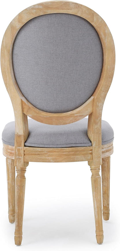 GDFStudio Hedwig French Country Fabric Dining Chairs (Set of 4), Light Gray + Natural