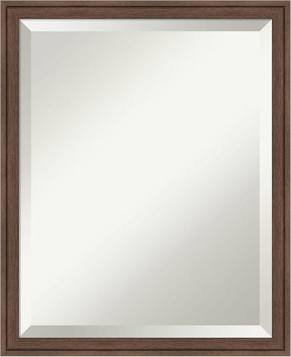 Amanti Art Brown Bathroom Mirror for Over Sink, 22x18 Florence Medium Brown Rectangle Vanity Mirror, Small Casual Frame, Hangs Horizonally and Vertically, Bathroom Wall Decor, Beveled Edge