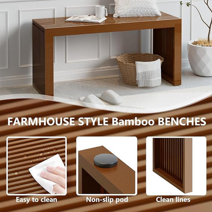 Bamboo Dining Bench Indoor Long Entryway Shoe Rack Bench,Outdoor Modern Wood Benches 35 Inch Bamboo Bench for Living Room Hallway Bedroom Bathroom
