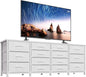 63 Inch TV Stand Dresser for Bedroom, Long White Dresser with 14 Fabric Drawers for 65 70 75 Inch TV, Entertainment Center with Storage Media TV Console Table