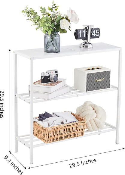Wimarsbon 29.5" Narrow Console Table - 3-Tier Entryway Table with Shelves, Metal Frame, for Hallway, Living Room, Bedroom (White Frame White)