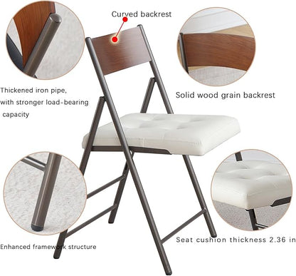 2 Pack Folding Chairs with Thick Padded Seat,Heavy Duty Steel Frame Foldable Dining Chairs with Soft Cushion Set of 2,Portable Indoor Outdoor for Home Kitchen,Office,Events,Wedding(White)
