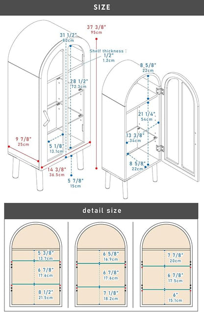 PaletteLife Arched Figurine-Case 4 Tier Collection Shelf, Oak Wood Grain with Glass Door and 2 Movable Glass Shelves, No Mirror, White, PT-621WH