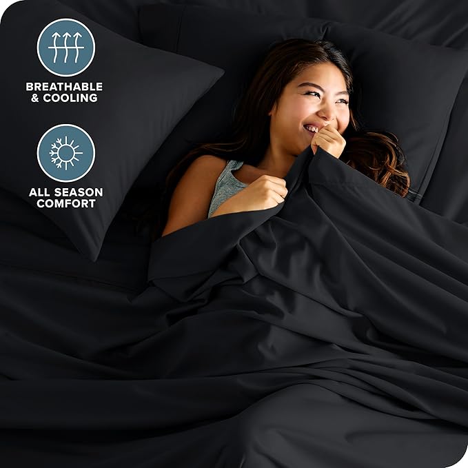 Bare Home Twin Sheet Set - 1800 Ultra-Soft Microfiber Bed Sheets - Double Brushed - Deep Pockets - Easy Fit - Extra Soft - 3 Piece Set - Bedding Sheets & Pillowcases (Twin, Black)