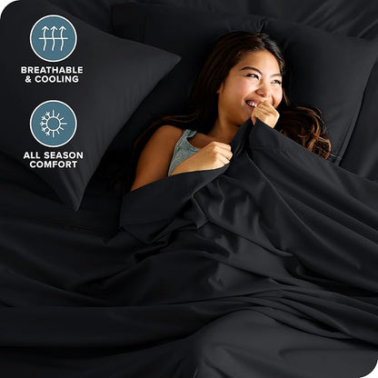 Bare Home Twin Sheet Set - 1800 Ultra-Soft Microfiber Bed Sheets - Double Brushed - Deep Pockets - Easy Fit - Extra Soft - 3 Piece Set - Bedding Sheets & Pillowcases (Twin, Black)