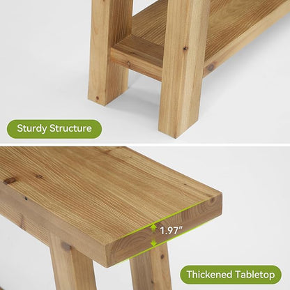 LITTLE TREE 70.9" Solid Wood Console Table for Entryway, 2-Tier Sofa Table Behind Couch, Farmhouse Entryway Table for Living Room, Bedroom, Foyer