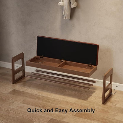 Small Shoe Bench with Leather Cushion,2 Tiers Shoe Rack Bench with Flip-Top Storage,Wood Shoe Rack for Entryway（Orange,23.62"）