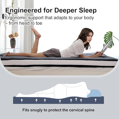 Welnow Japanese Futon Floor Mattress, Thick Full Size Tatami Mat Portable & Foldable Roll Up Floor Bed Mattress with Storage Bag, Sleeping Pad for Adults, Dorm, Guest Bed, Camping and Travel, Grey