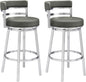 Armen Living Madrid 30" Bar Height Swivel Modern Grey Faux Leather and Brushed Stainless Steel Bar Stool for Kitchen Island Counter, Set of 2