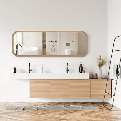WallBeyond Full Length Mirror Wall Mounted 65"x22", Rustic Wooden Frame Floor Mirror, Large Full Body Mirror for Bedroom, Leaning or Hanging Against Wall (Naturl Solid Wood)