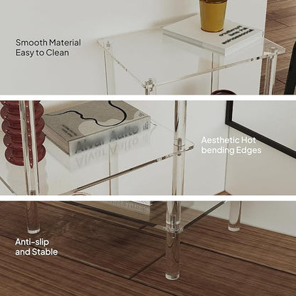Aquiver Acrylic Tall Side Table - 3 Tier End Table for Small Spaces - Tall Nightstand Clear Bedside Table for Living Room, Bedroom - 15.7" L x 11.8" W x 30.8" H