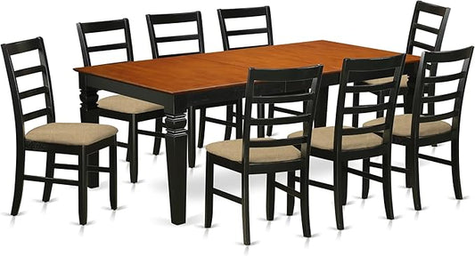 East West Furniture LGPF9-BCH-C 9 Piece Dining Table Set Includes a Rectangle Dining Room Table with Butterfly Leaf and 8 Linen Fabric Upholstered Chairs, 42x84 Inch, Black & Cherry
