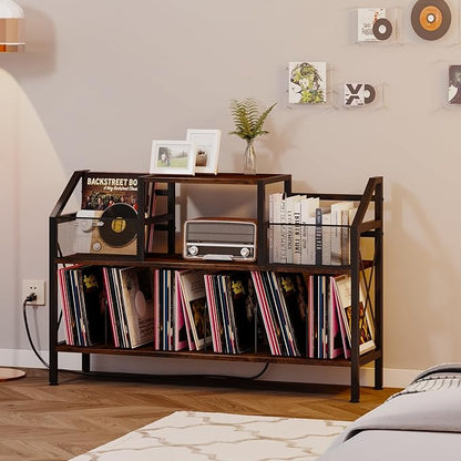 Homeiju Record Player Stand Holds up to 500 Albums,Turntable Stand with Vinyl Record Player Storage Cabinet,Large Record Player Table Vinyl Album Storage（Patent Pending）