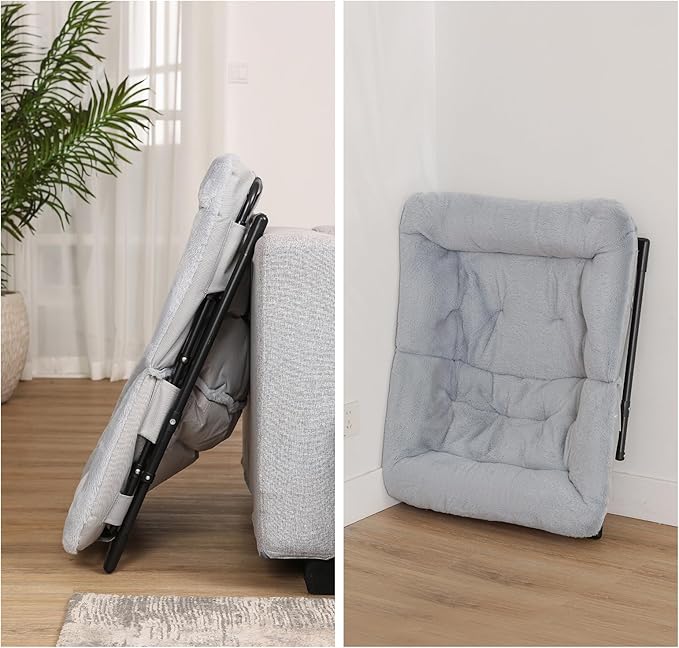 Comfy Saucer Chair for Adults, Soft Faux Fur Bedroom Chair with Ottoman, Accent Dorm Chairs, Living Room Reading Chairs and Footstool, Folding Lounge Seat for Teens, X-Large, Grey