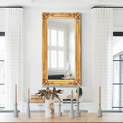 Large Decorative Mirrors for Living Room, 49.6''x25.9''Gold Vintage Dining Room Mirror with Ornate Frame, Traditional Baroque Entryway Mirror, Horizontal/Vertical