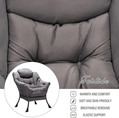 Lazy Chair with Ottoman, Modern Chair with Folding Footrest, Lounge Accent Chair, Comfortable Reading Chair, Oversized Armchairs for Bedroom, Study, Living Room, Courtyard (Dark Grey)