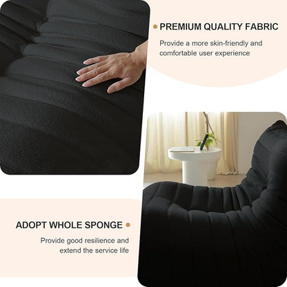Luxury Sofa Couch Chair, Lazy Floor Seating, Fireside Bean Bag Chair, Ergonomic Tatami Sofa Lounger for Living Room, Bedroom, Office, 3 Seat, Black