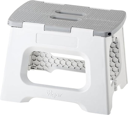 Vigar Compact Step Stool Foldable, 9-inch Step Stools for Adults up to 330 Pound, Lightweight Stool, Non-Slip Folding Step Stool, Gray