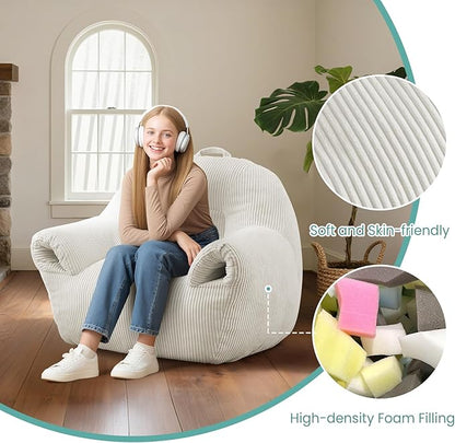 DAICO Bean Bag Chairs for Adults Oversized BeanBag Chair with Armrests Bean Bag Sofa Comfy Accent Chair Corduroy Lazy Floor Single Sofas with Foam for Bedroom Living Room Reading Gaming Beige