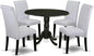 East West Furniture DLBA5-BLK-05 5 Piece Dining Set Includes a Round Dining Room Table with Dropleaf and 4 Grey Linen Fabric Upholstered Parson Chairs, 42x42 Inch, Black