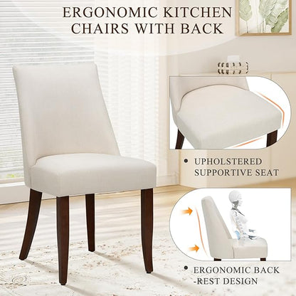 COLAMY Upholstered Dining Chairs Set of 2, Mid Century Modern Kitchen Chairs with Back, Farmhouse Fabric Side Dining Room Chairs with Wood Legs for Dining Room Restaurant, Beige