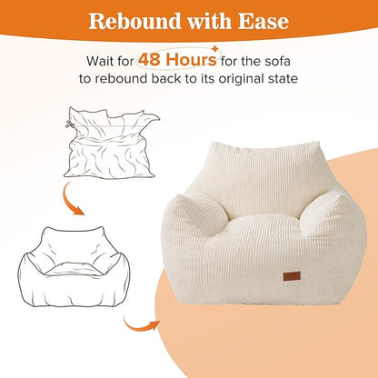 Big Bean Bag Chair for Adults & Kids, Ultra Soft Living Room Bean Bag with Armrests, Stuffed BeanBag Floor Sofa for Napping, Gaming, Lounging, Beige